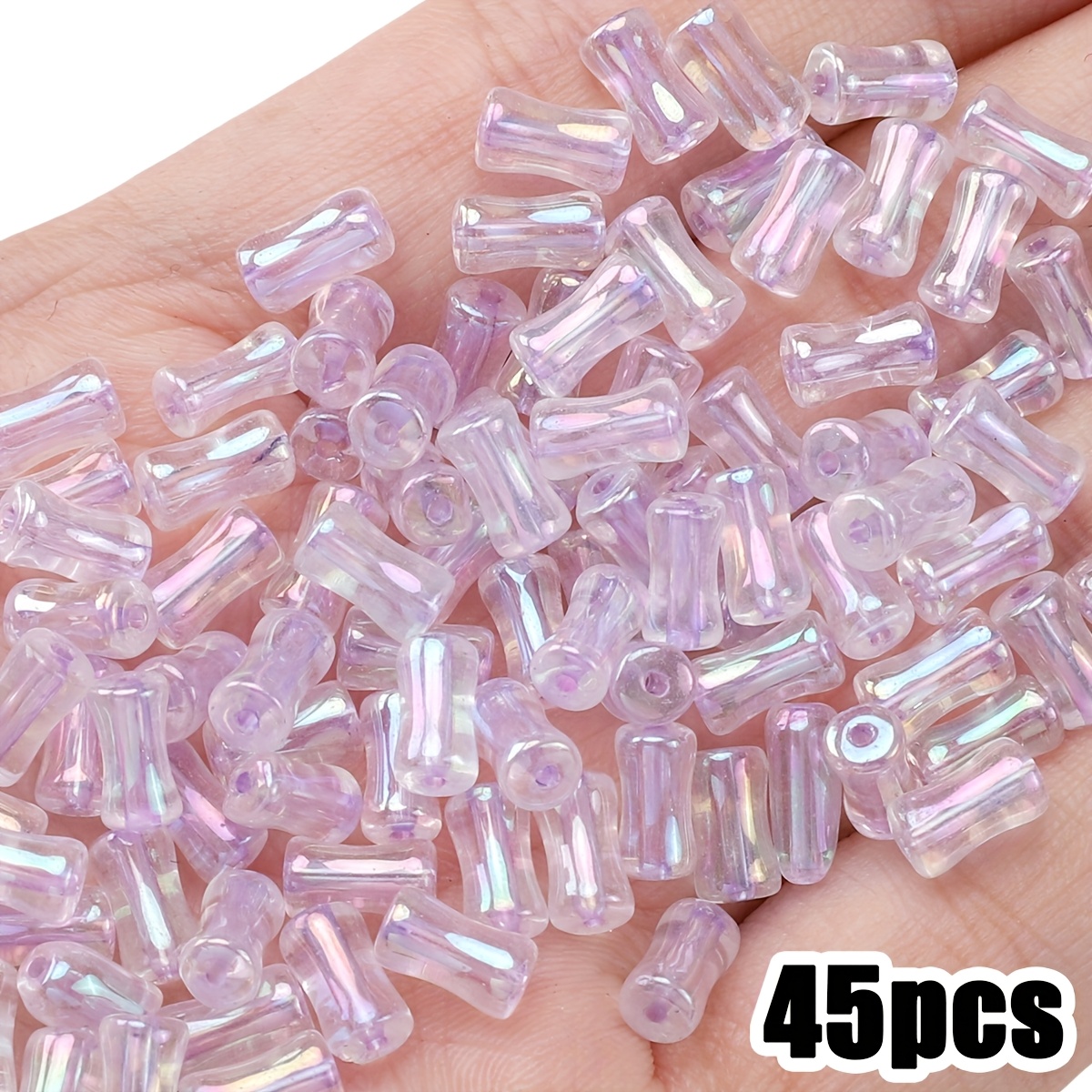 45/90pcs Colorful Glass Iridescent Bamboo Beads for Jewelry Making